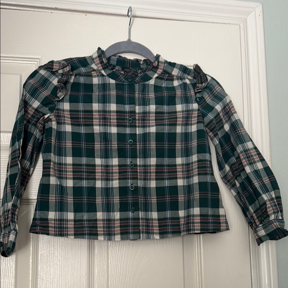 GAP Green and Pink Button Down Shirt with Cropped Design